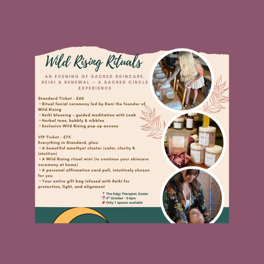 Promotional flyer for Wild Rising Rituals event with details and images of activities.