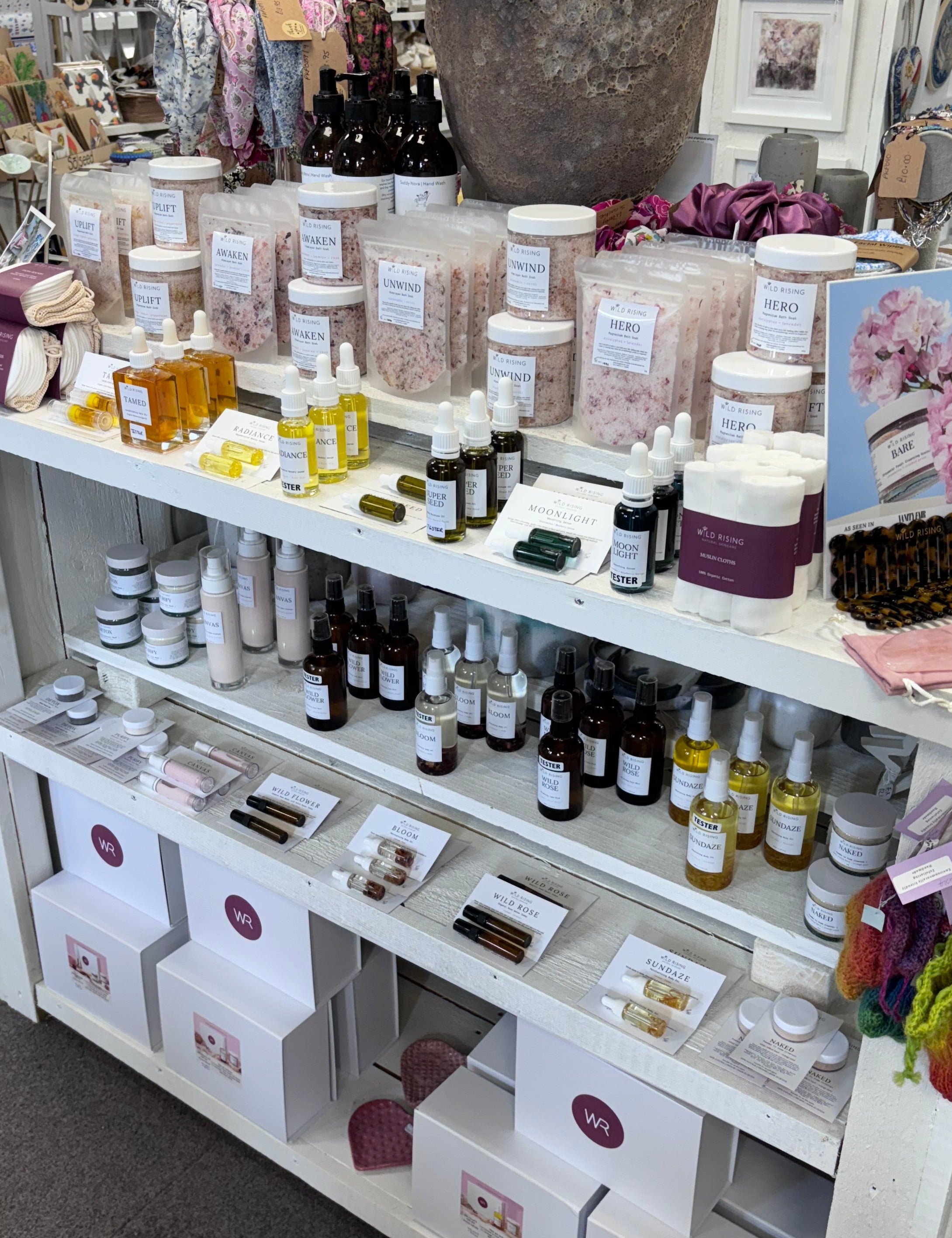 Display of natural skincare products in a shop