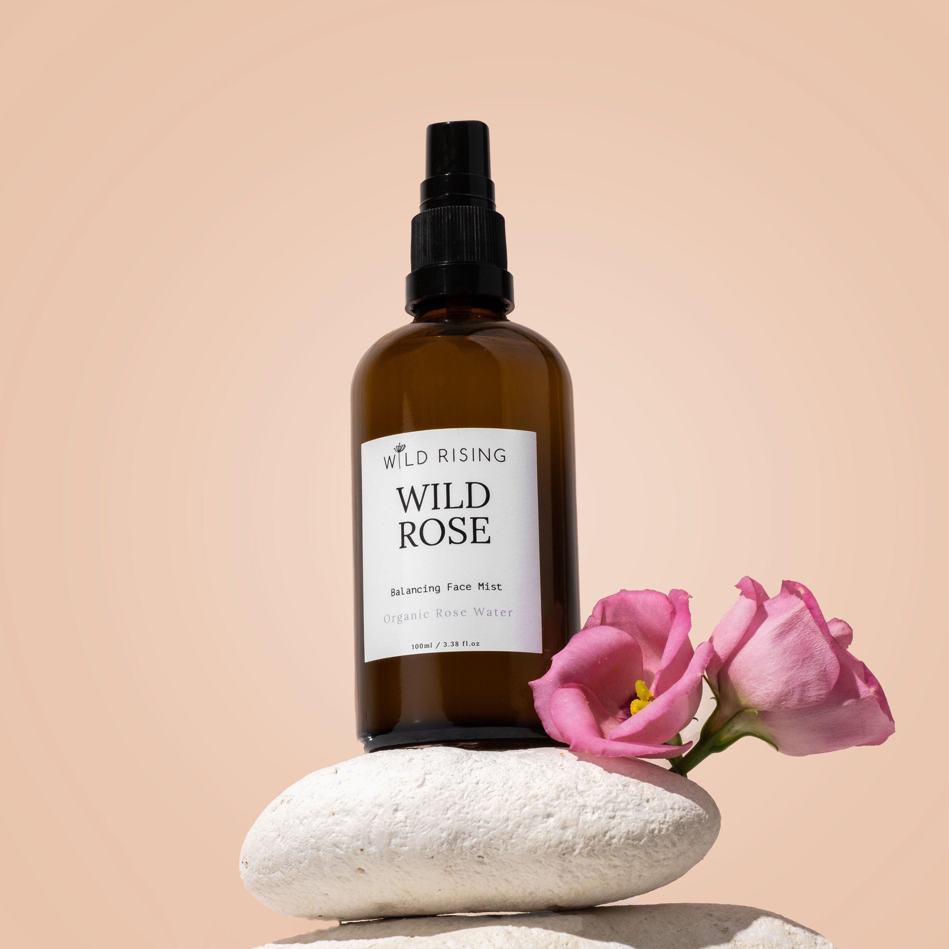 Organic rose water 100% natural skincare handmade in Devon by Wild Rising