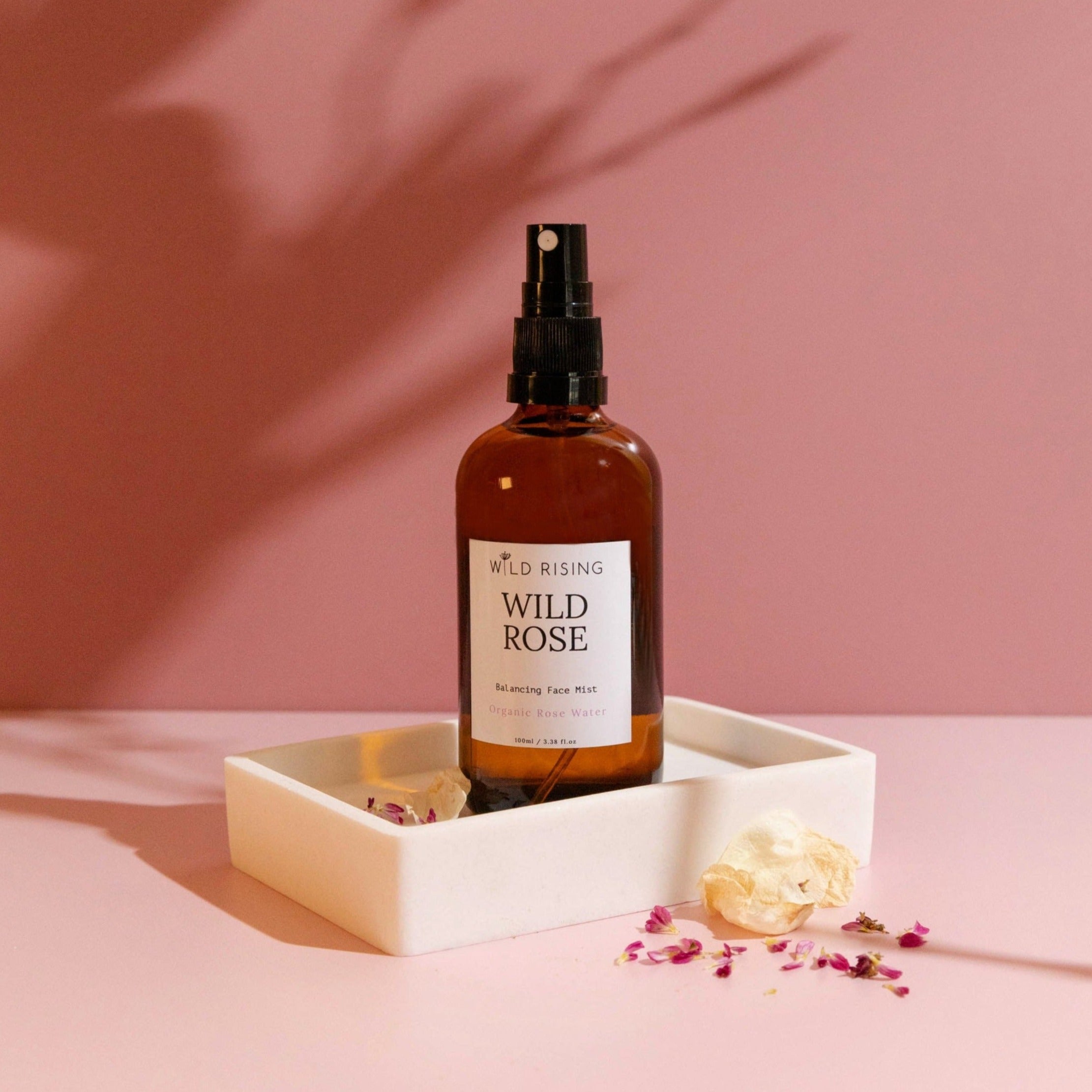 Organic rose water 100% natural skincare handmade in Devon by Wild Rising
