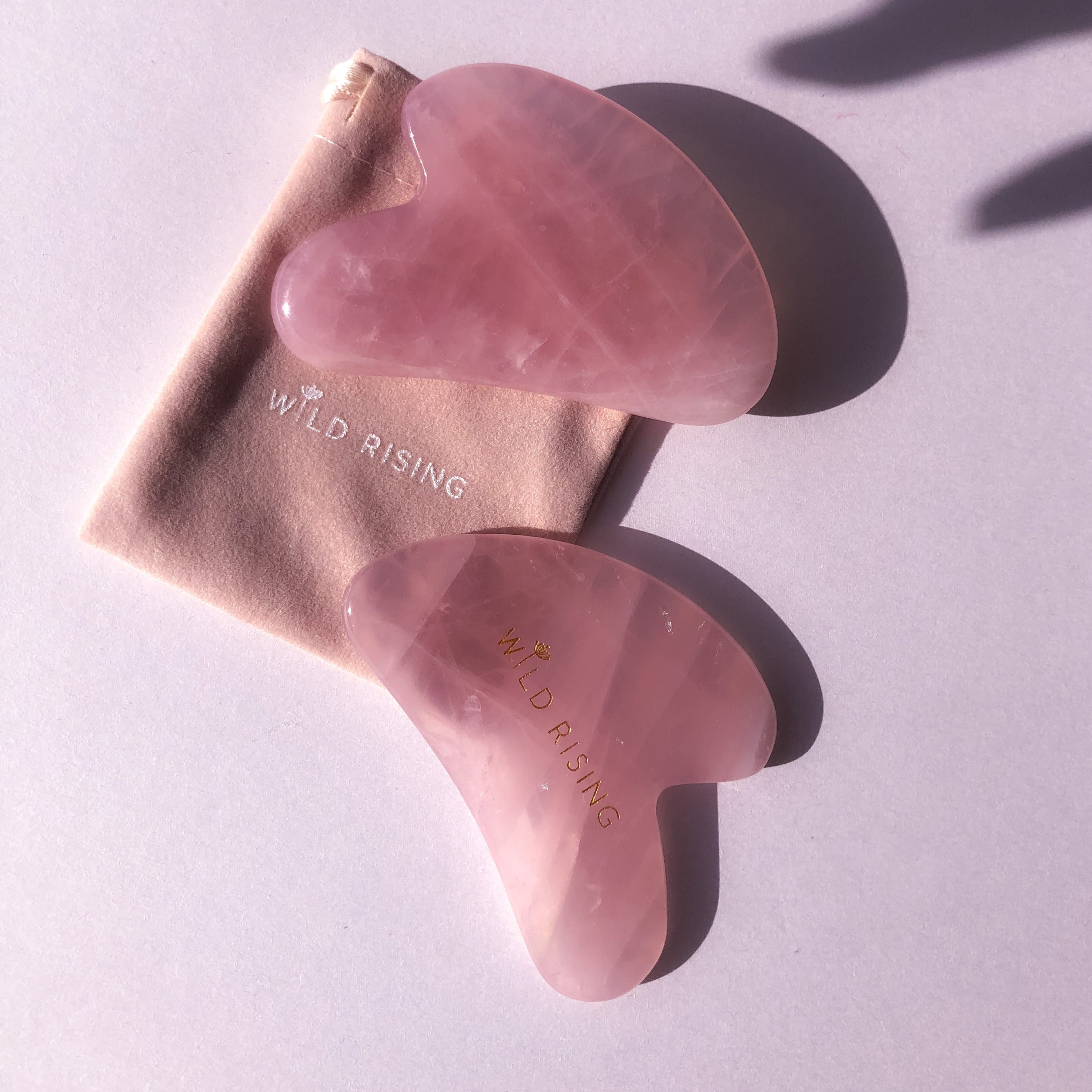 wild rising rose quartz gua sha with pouch