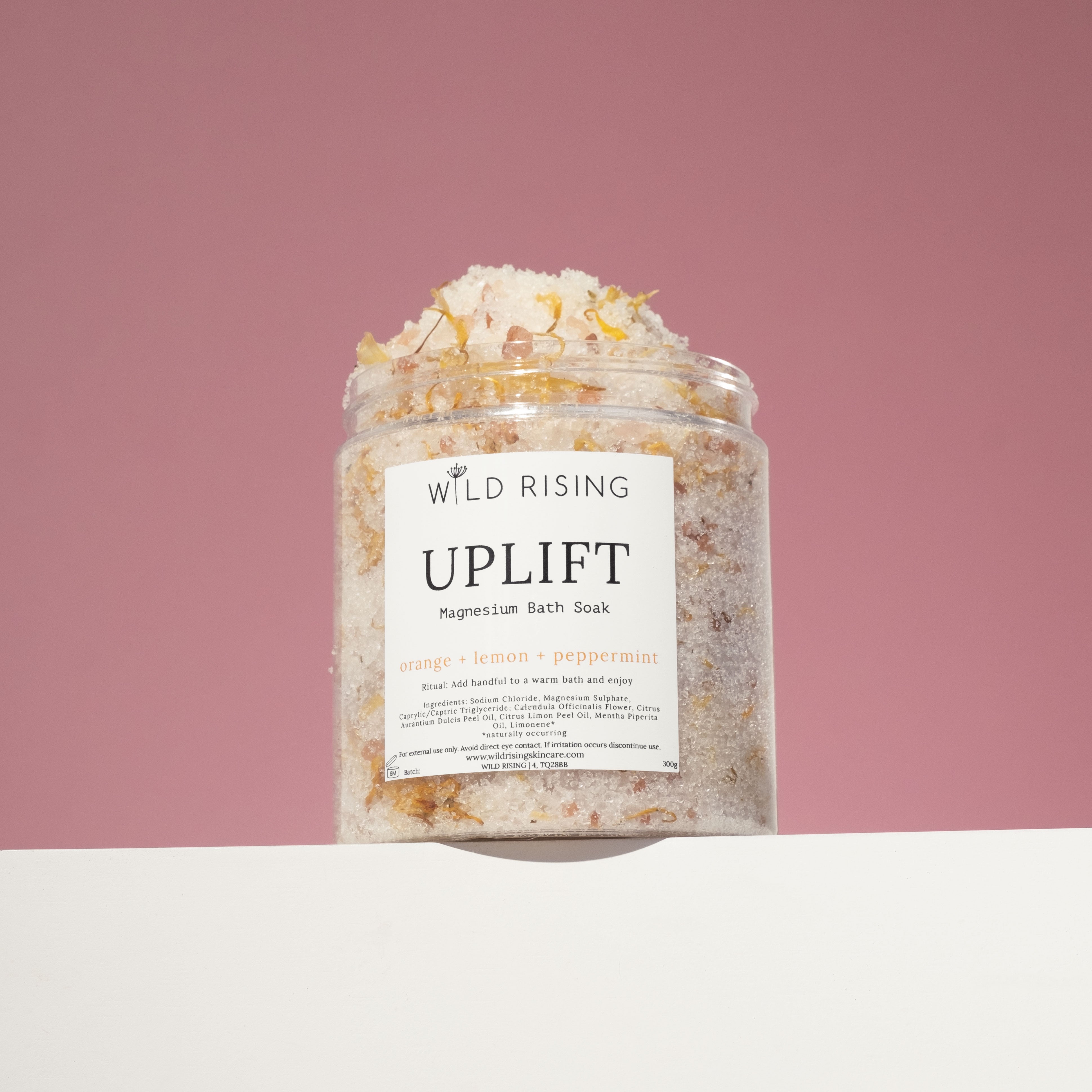 Bath salt soak orange, lemon and peppermint. Natural, Organic, Vegan, Cruelty-Free Skincare made in Devon