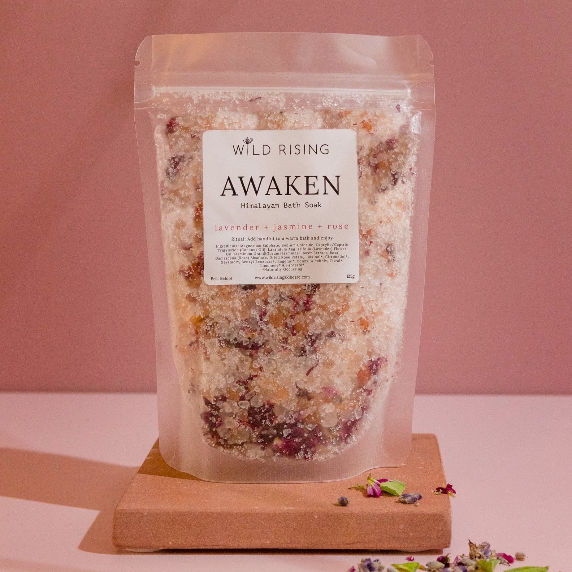 awaken bath salt pouch lavender jasmine and rose