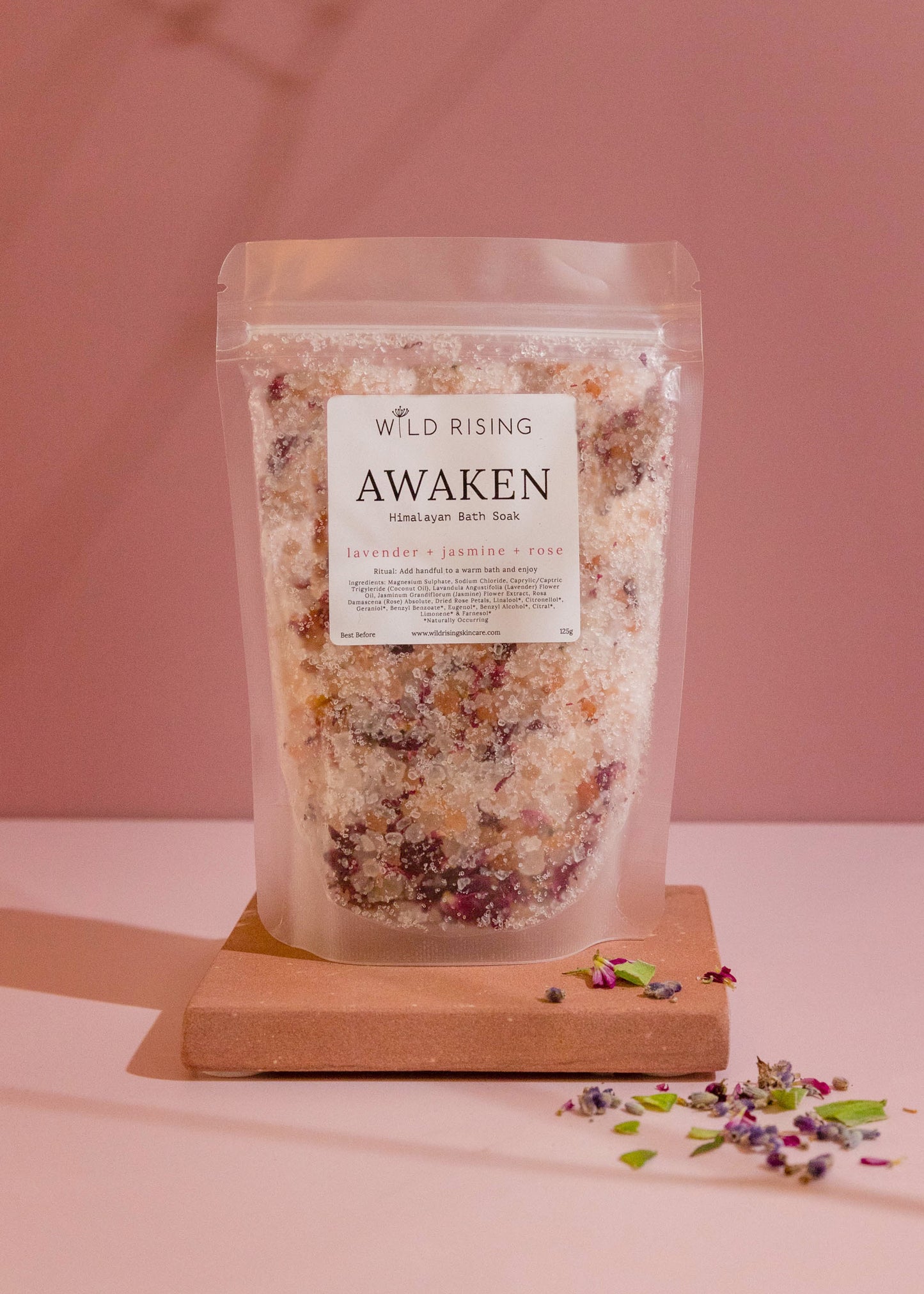 awaken bath salt pouch lavender jasmine and rose