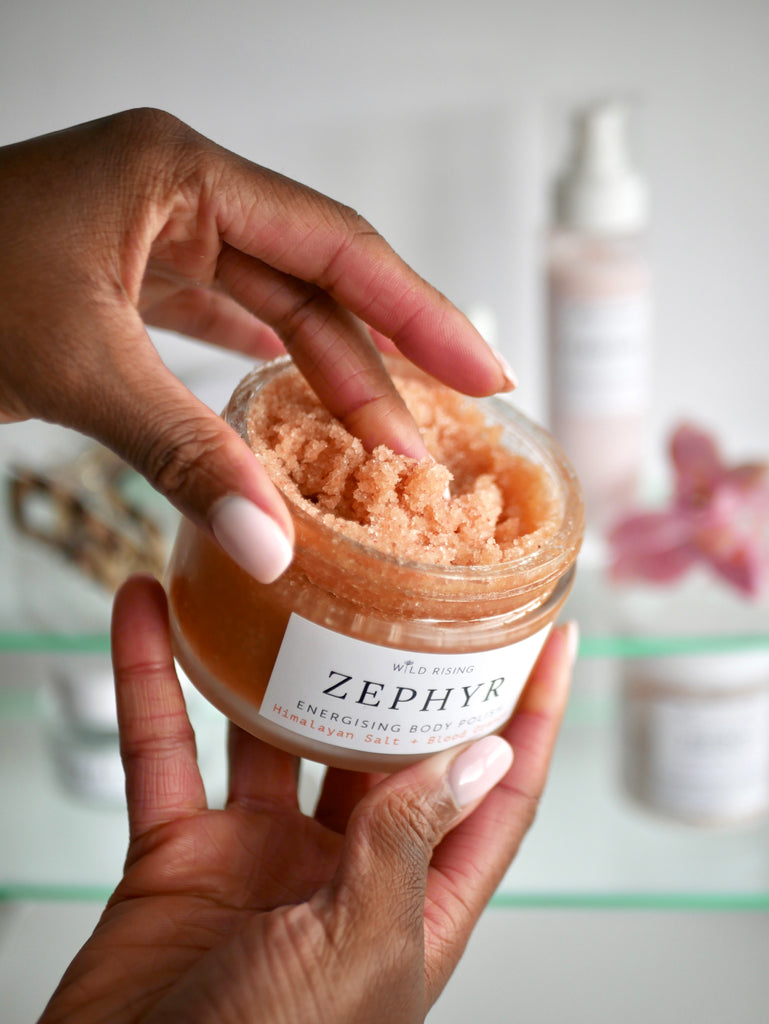 body scrub video being scooped out and used on arms