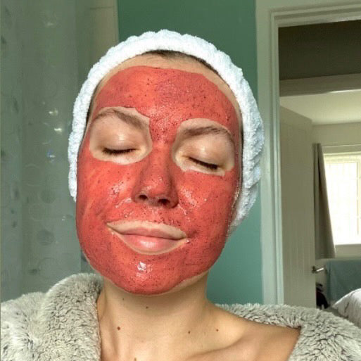 waterless skincare photo of customer wearing clay mask