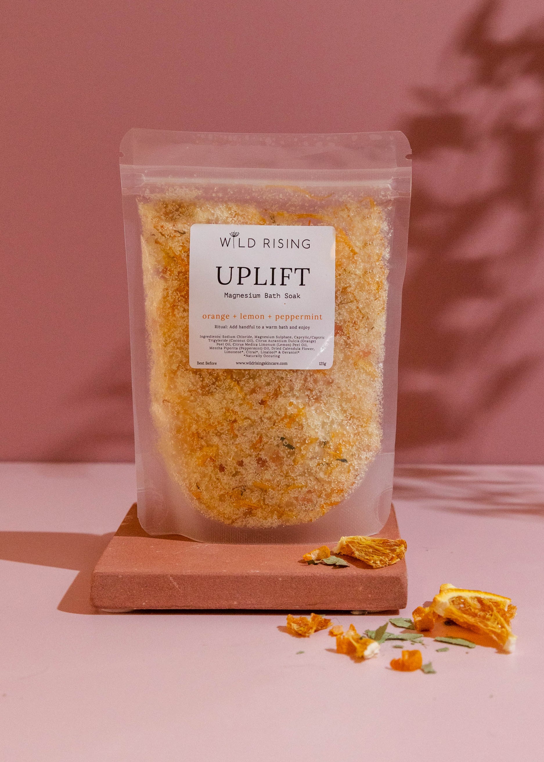 Bath salt soak orange, lemon and peppermint. Natural, Organic, Vegan, Cruelty-Free Skincare made in Devon.