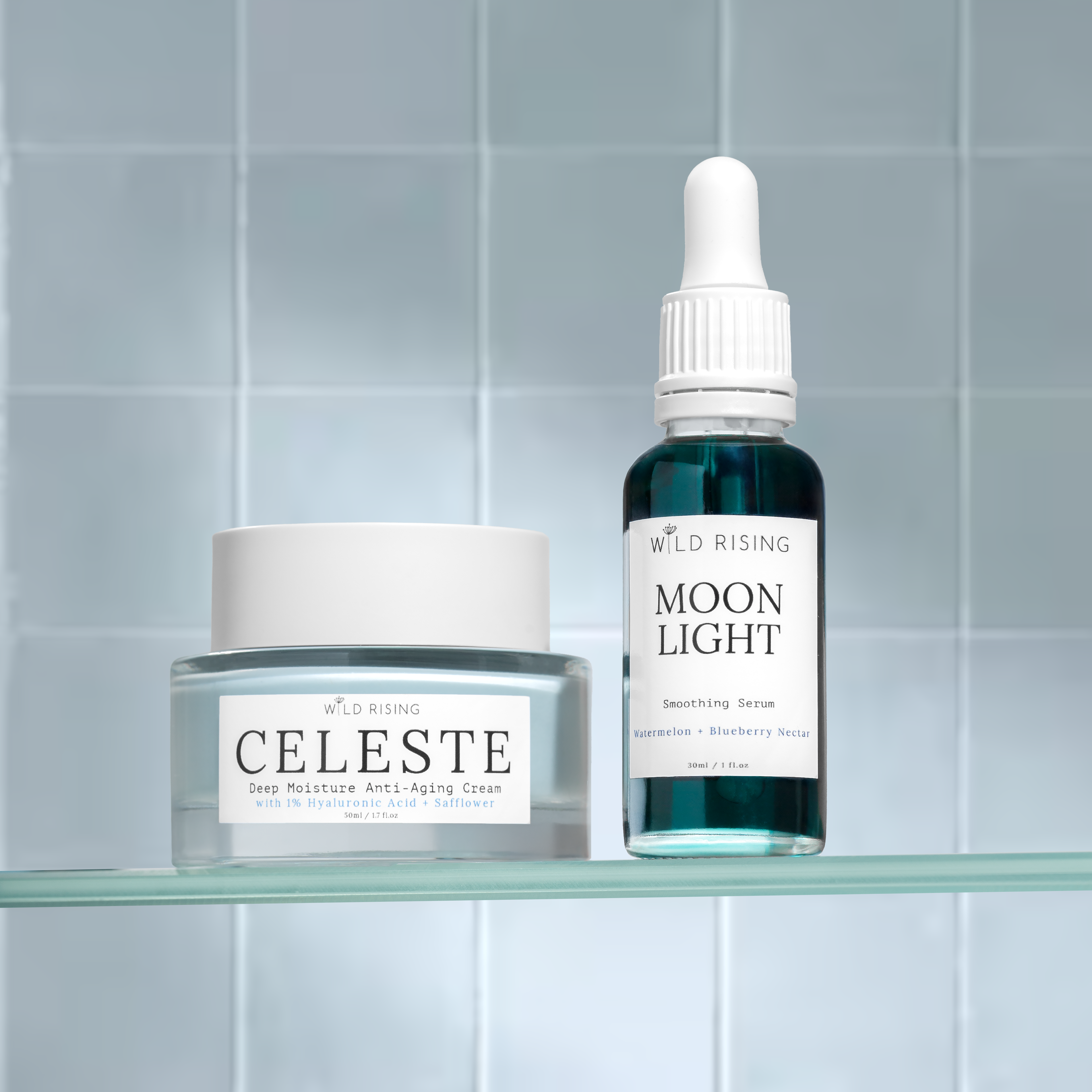 youthful glow skincare set with hyaluronic face cream and moonlight face oil