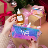 christmas beauty gift set with holographic bag