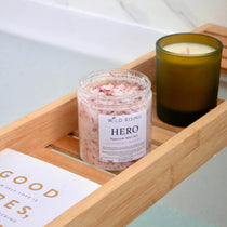 bath salts sat on a bath tray