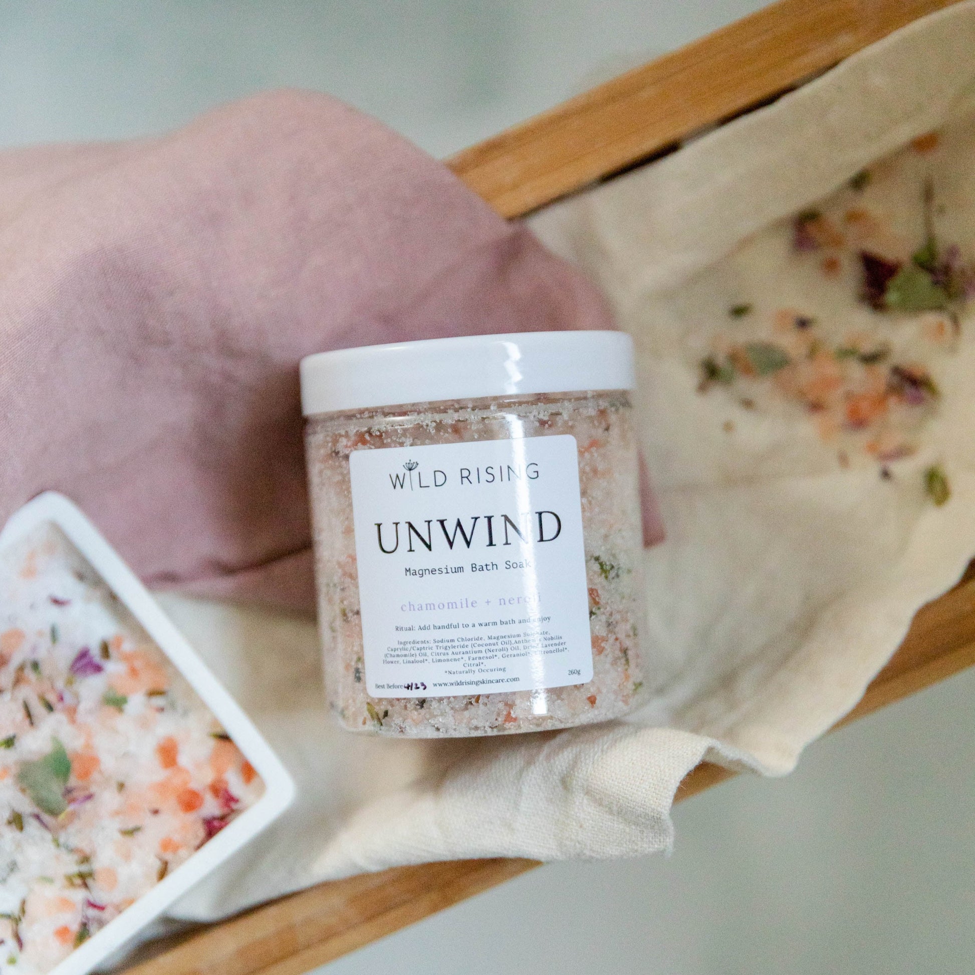 Bath salt soak chamomile & Neroli. Natural, Organic, Vegan, Cruelty-Free Skincare made in Devon.